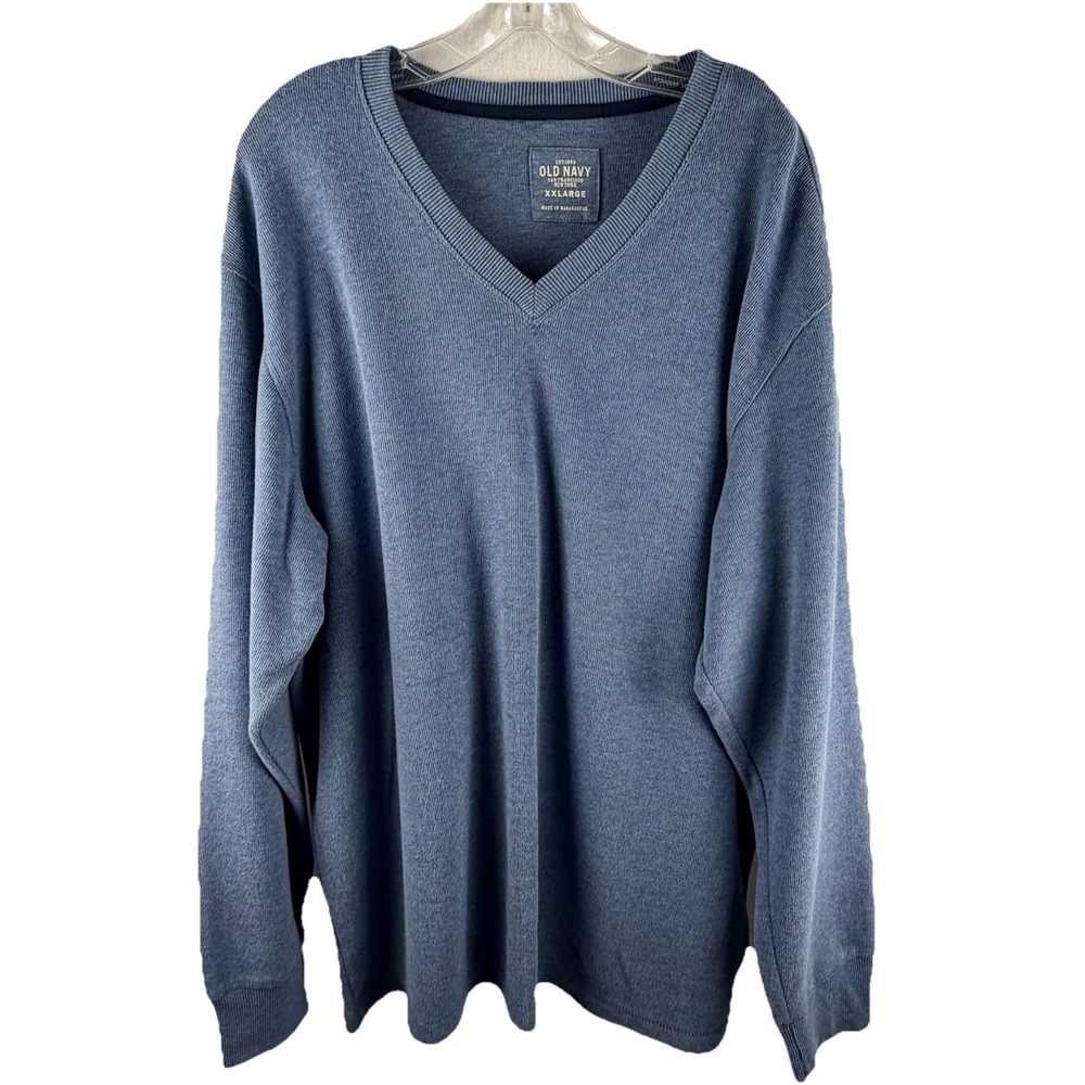 NWT Old Navy Mens Sz XXL Vneck Sweater Long Sleeve Dusty Blue Classic Minimalist